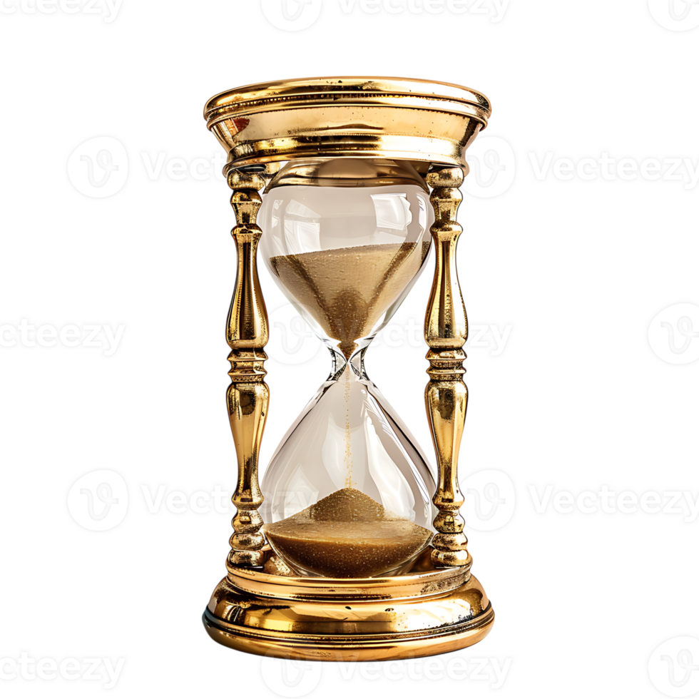 Vintage golden hourglass on isolated transparent background png