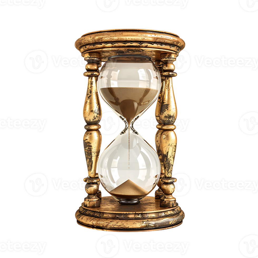 Vintage golden hourglass on isolated transparent background png