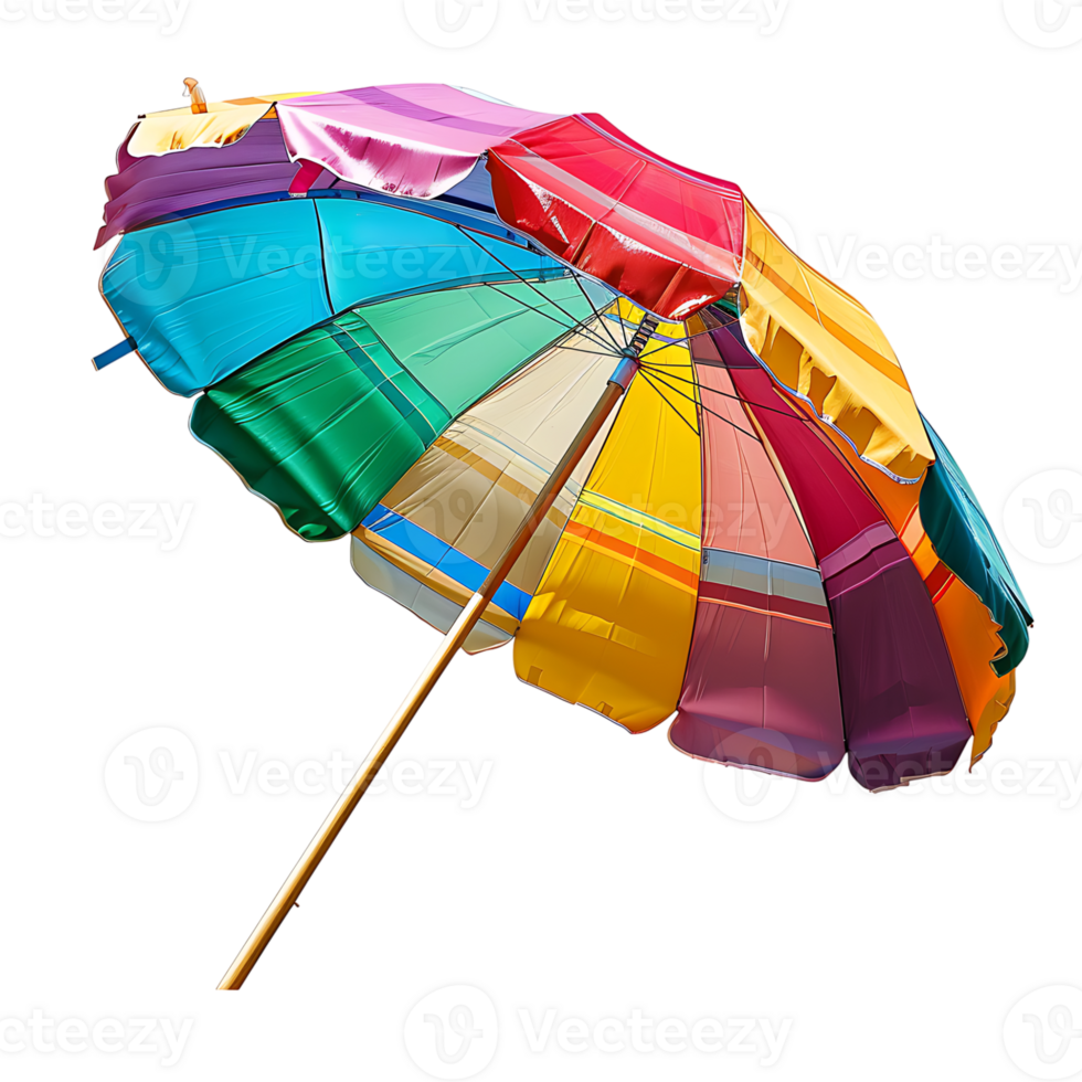 Colorful beach umbrella on isolated transparent background png