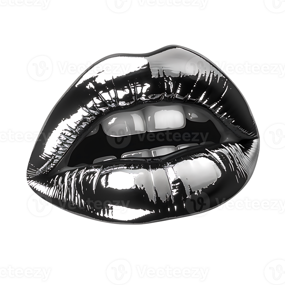 Chrome glossy lips on isolated transparent background png