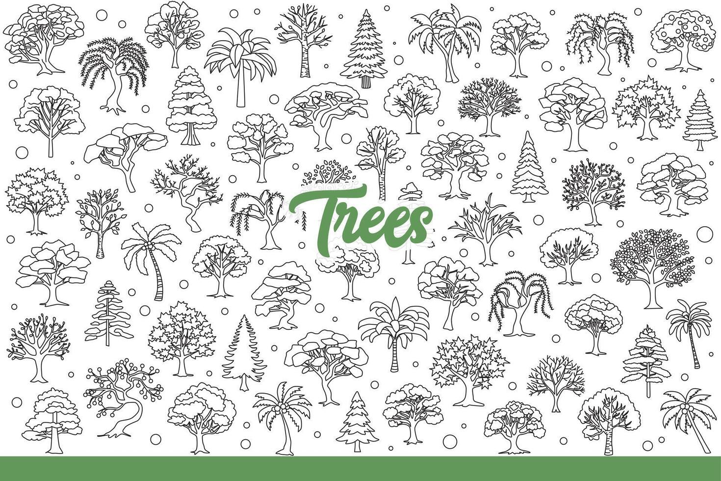 Forest trees growing in different regions, for concept of biodiversity. Hand drawn doodle. vector