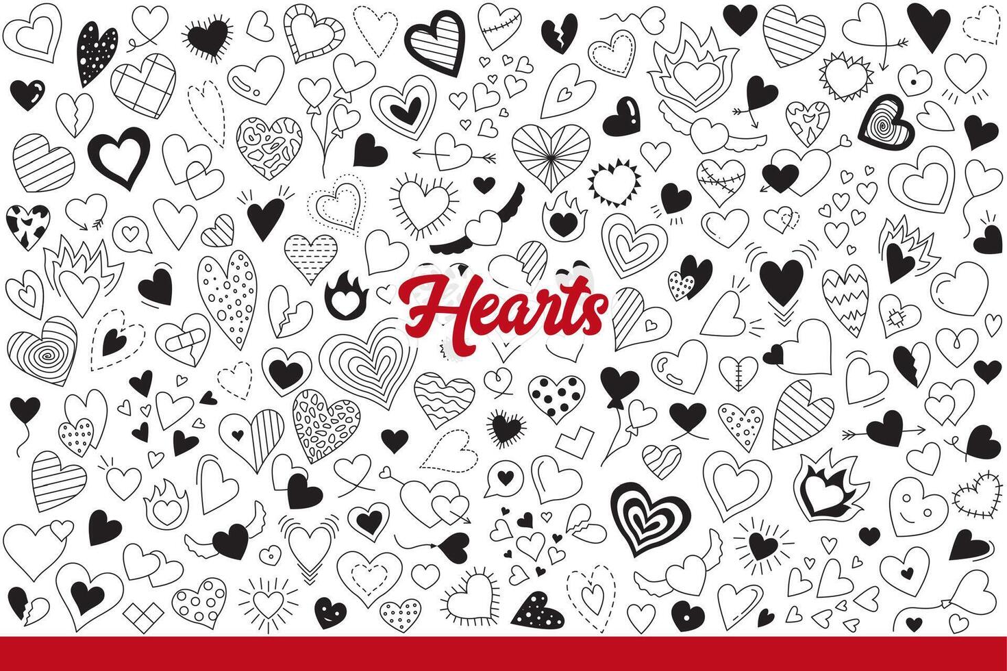 Hearts of different shapes symbolize love and romantic relationships. Hand drawn doodle. vector