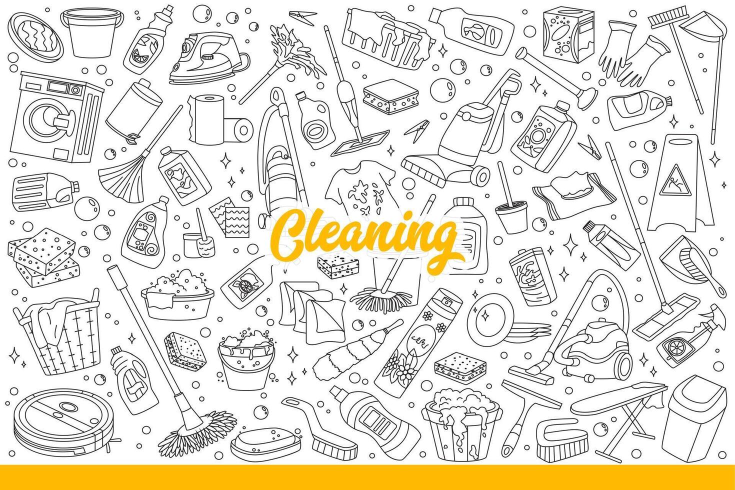 Apartment cleaning equipment and chemicals for washing or stain removal. Hand drawn doodle. vector