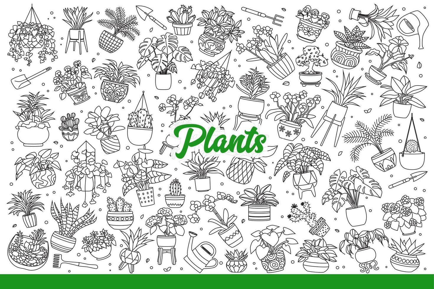 Houseplants and flowers in pots or cache-pots to decorate apartment. Hand drawn doodle. vector