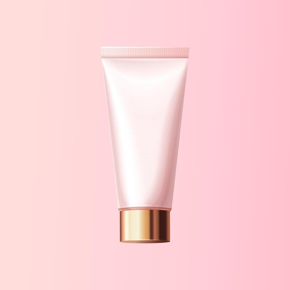 3d pink cosmetic plastic tube. Blank container mockup isolated on pink background. vector