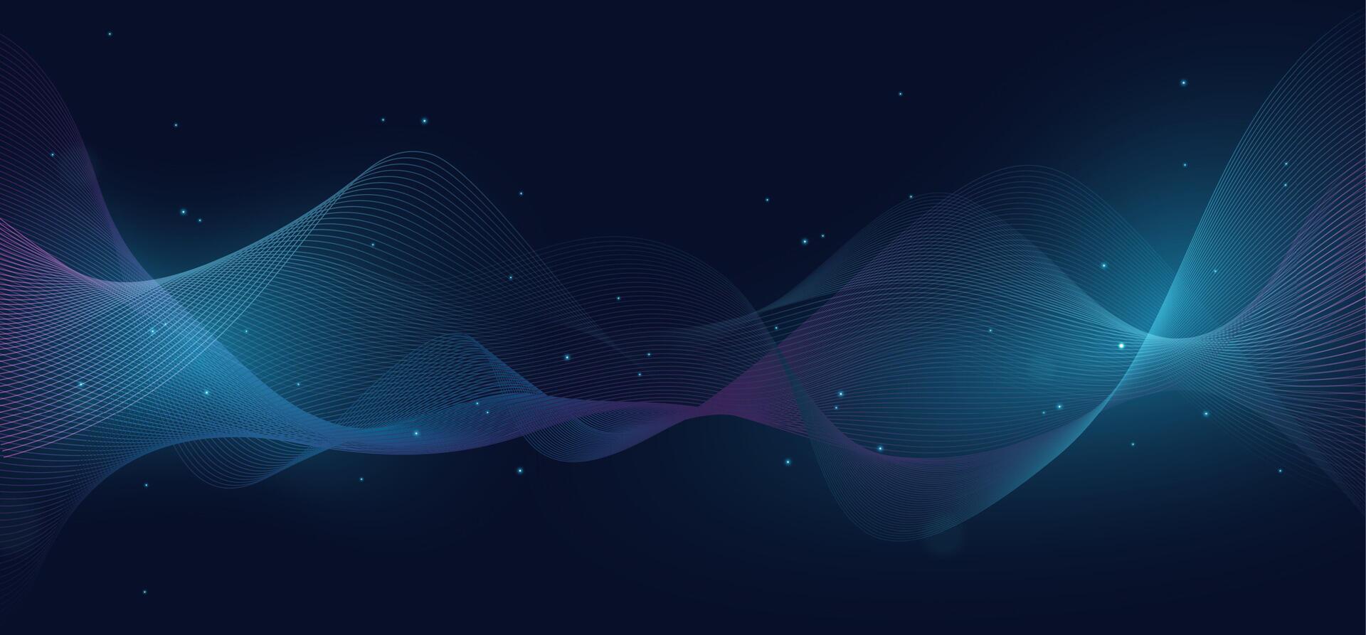 Abstract technology wallpaper of sound wave effect and some glowing particles on dark blue background vector