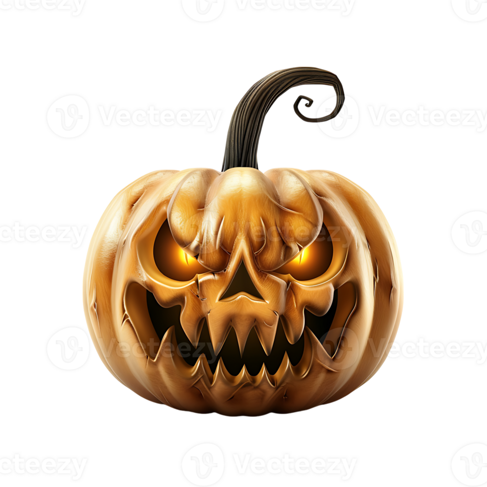 Realistic evil halloween pumpkin on isolated transparent background png