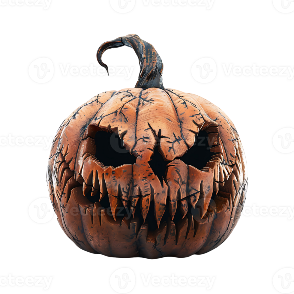Realistic evil halloween pumpkin on isolated transparent background png