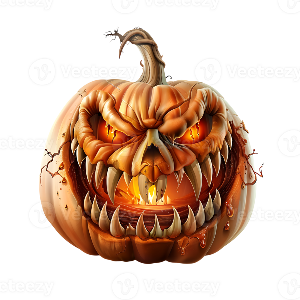 Realistic evil halloween pumpkin on isolated transparent background png