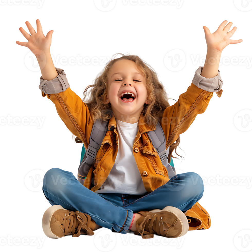 Happy girl kid student on isolated transparent background png