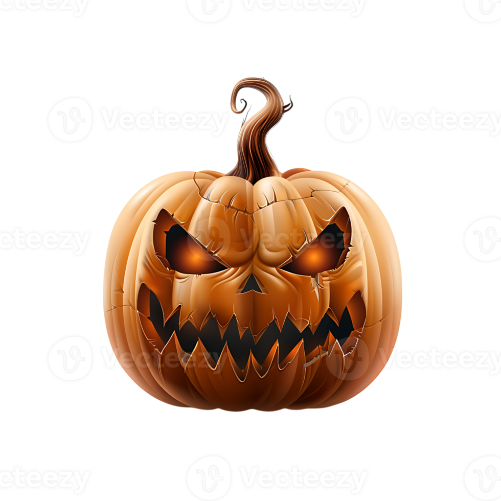 Realistic evil halloween pumpkin on isolated transparent background png