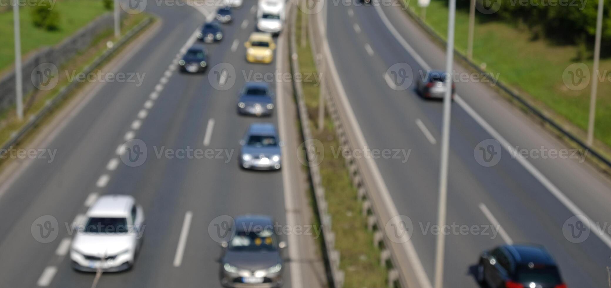Cars traffic on the highway. Traffic jam on the highway. Blurred view. photo