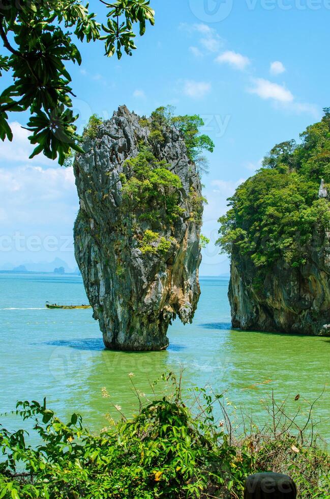 Beautiful paradise place on James Bond island Khao Phing Kan stone. Phuket Thailand nature. Asia travel photography. Thai scenic exotic landscape of tourist destination famous place photo
