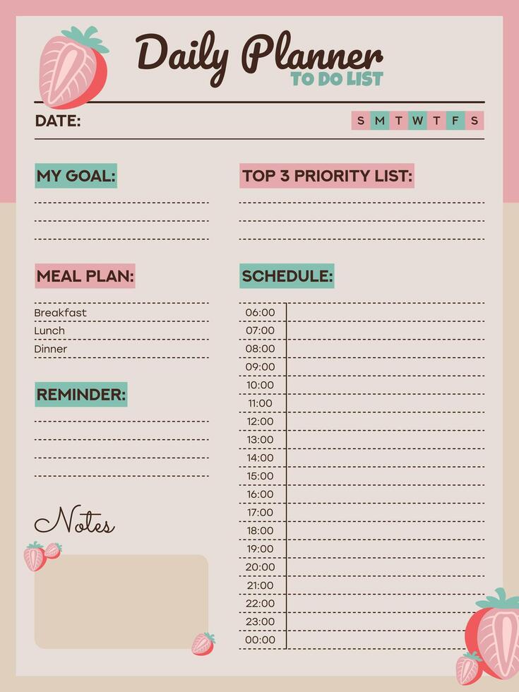 Daily Planner To Do List With Strawberry vector