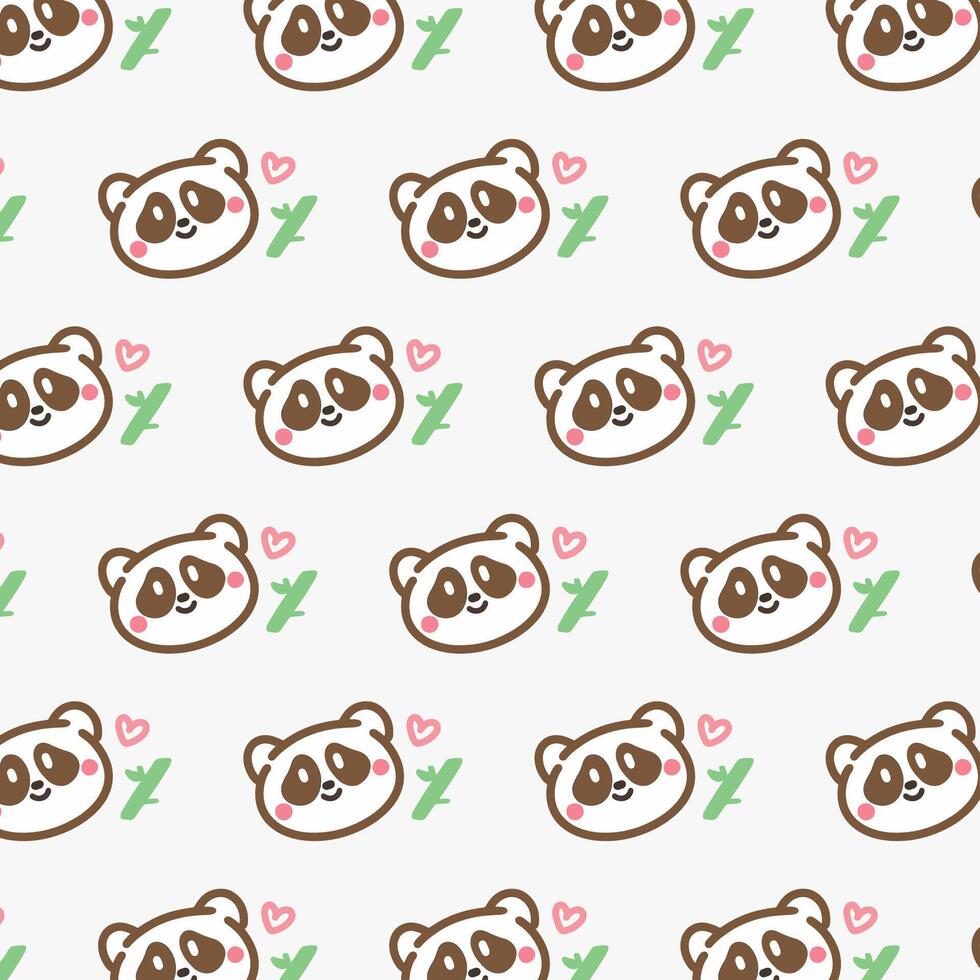 Kawaii cute pattern with panda and bamboo on white background vector
