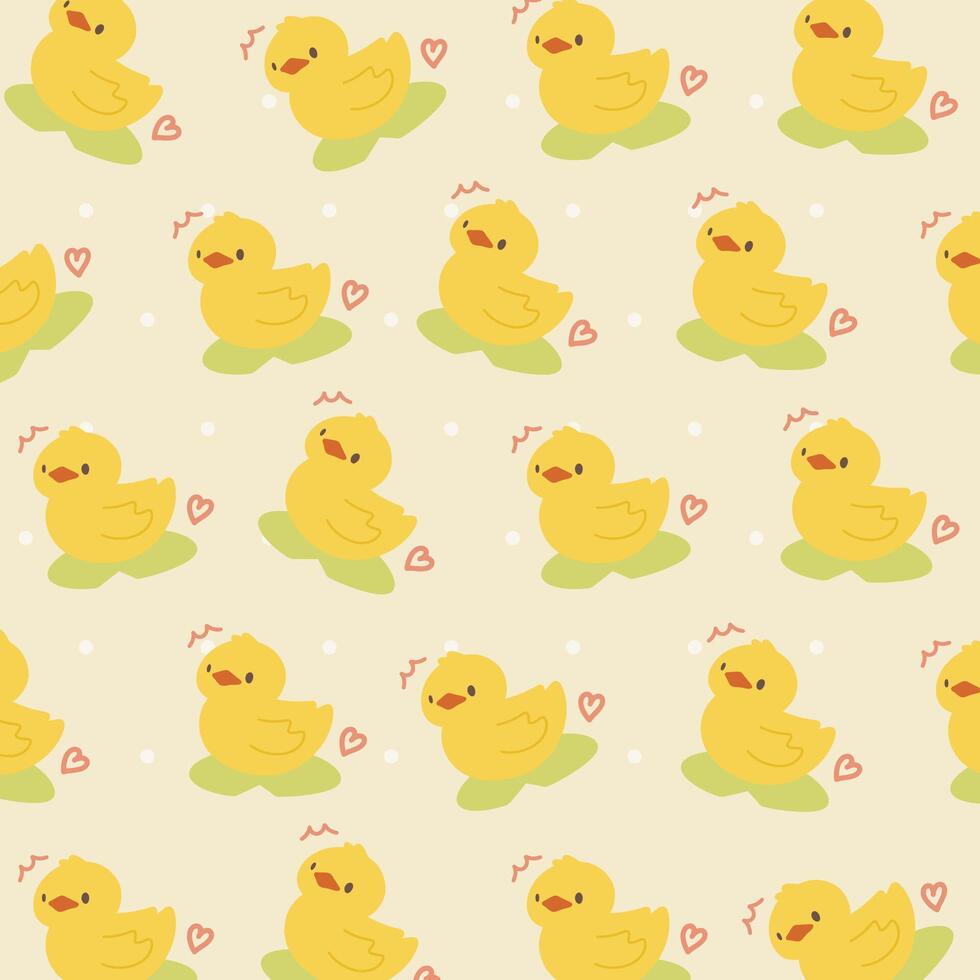 Cute yellow ducks pattern on yellow background vector