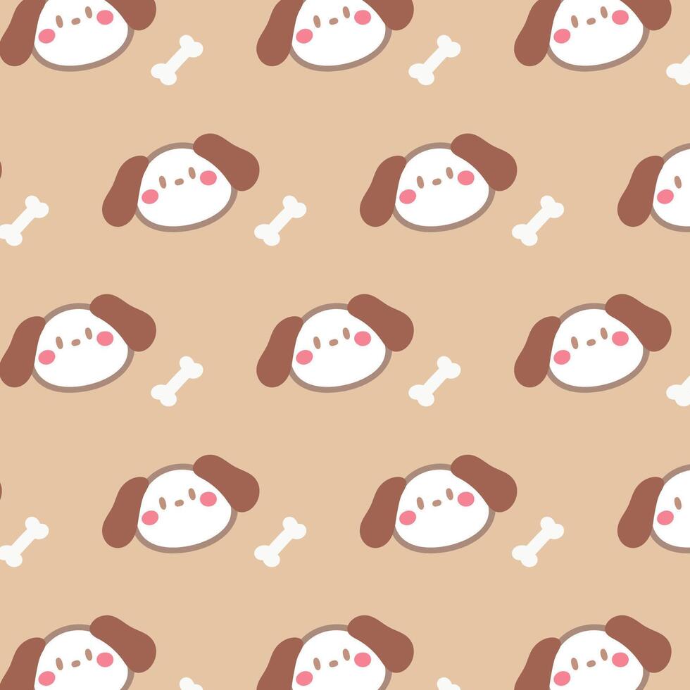 Pattern with cute dog and bone on brown background. vector