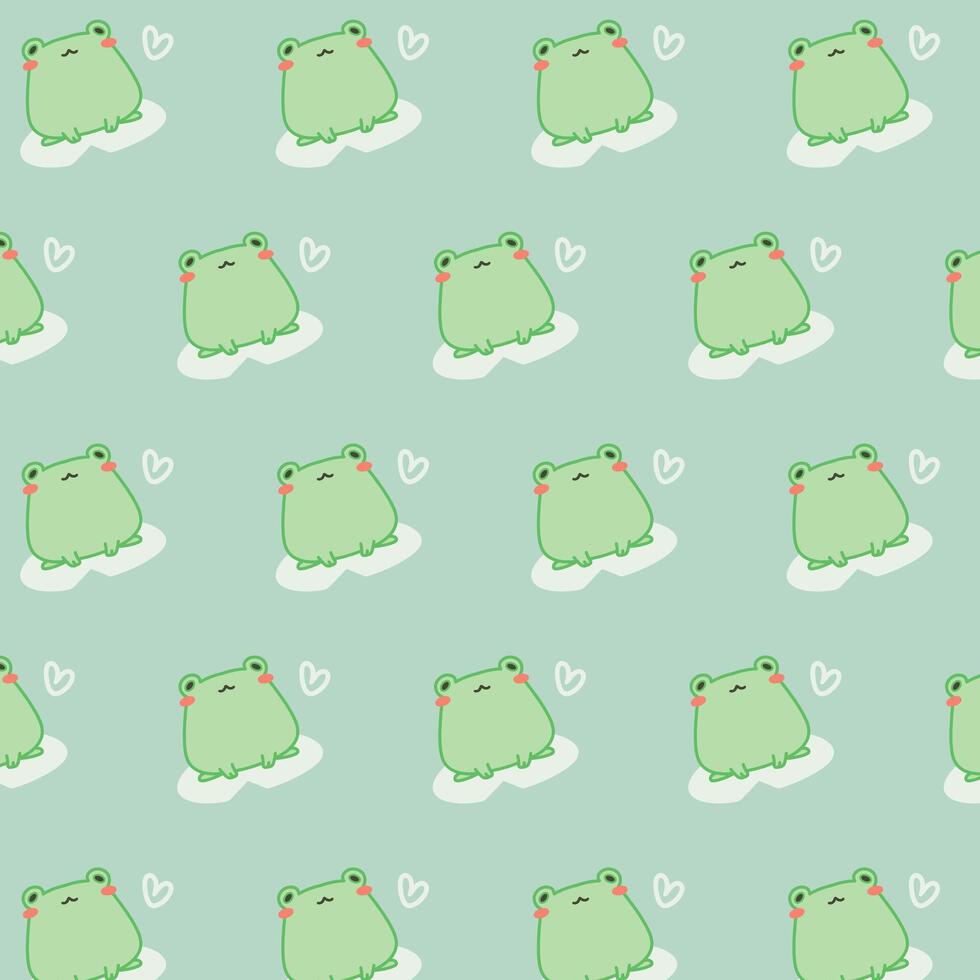 Kawaii cute pattern with frog on green background vector