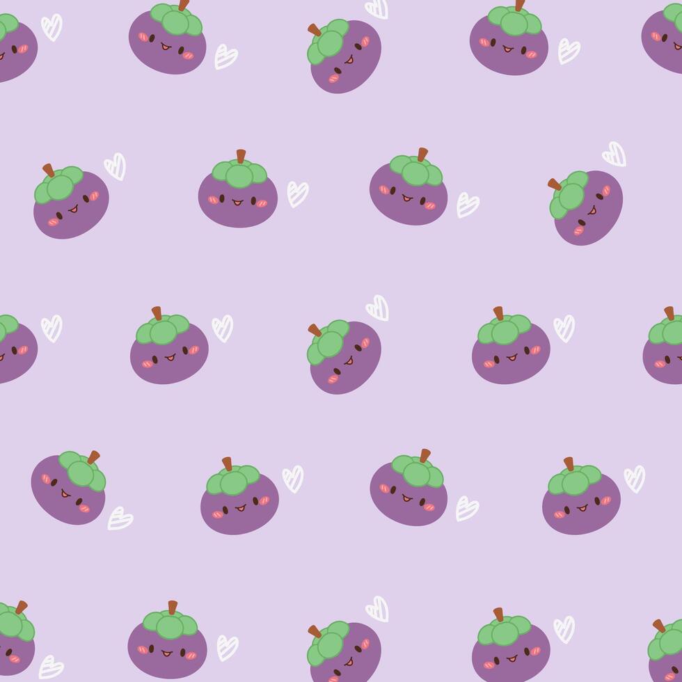 Cute mangosteen pattern on purple background vector