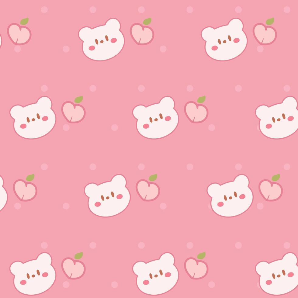 Cute bear and peach pattern on pink background vector