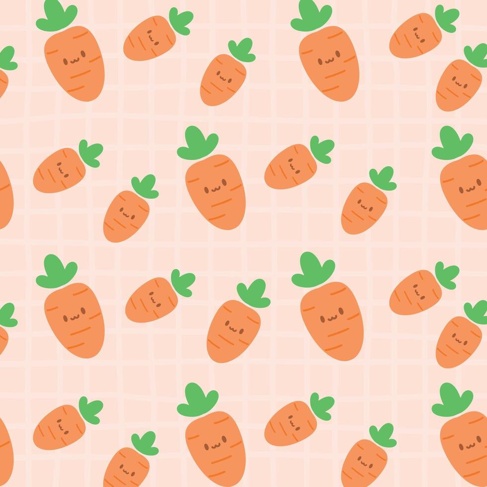 Pattern with cute carrots on orange background. vector