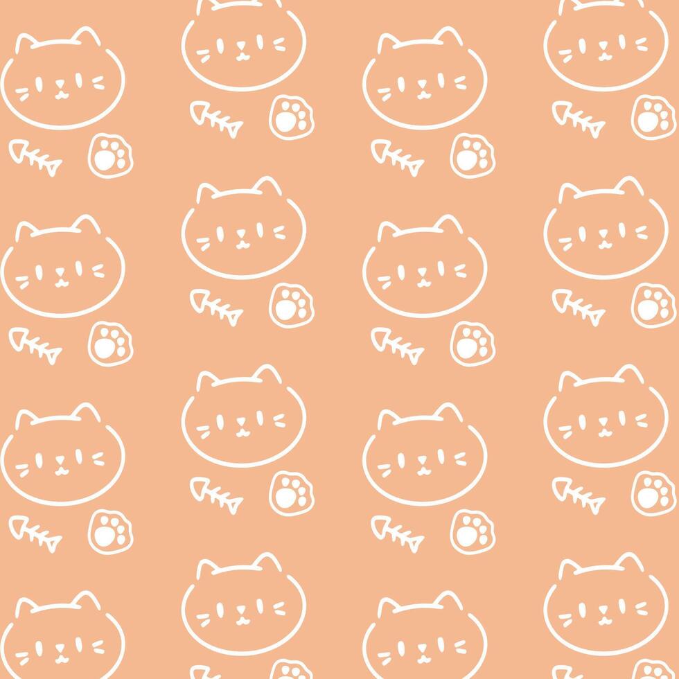 Cute cat with minimal fishbone pattern on orange background vector