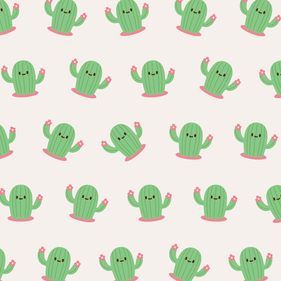 Cute pattern with cactus on soft background vector