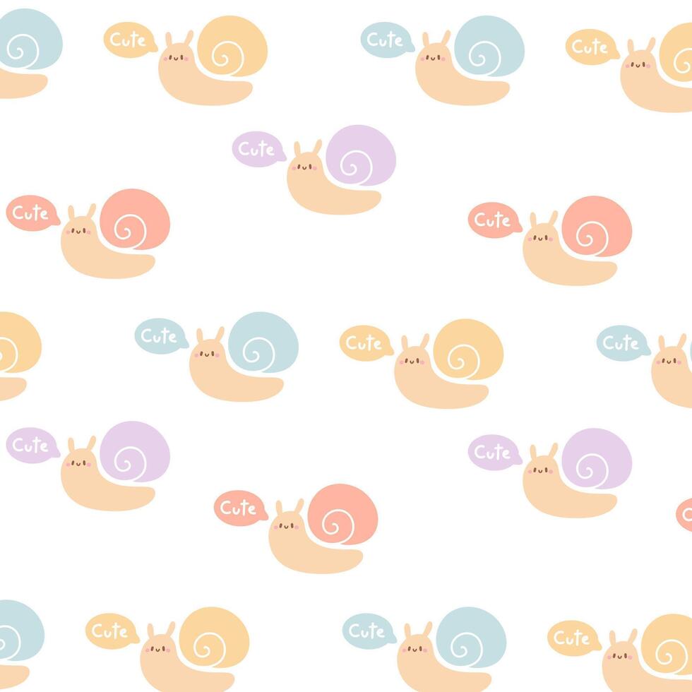 Kawaii cute pattern with pastel snail on white background vector