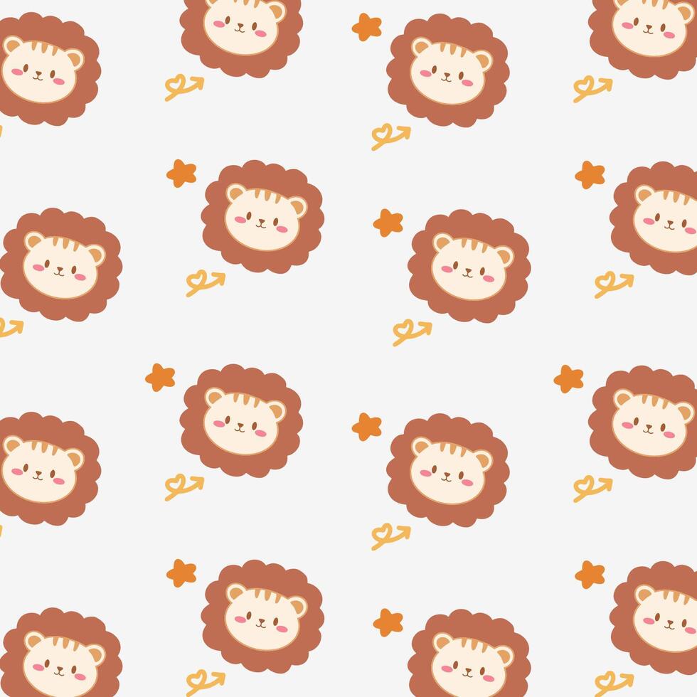 Cute lion pattern on soft brown background vector