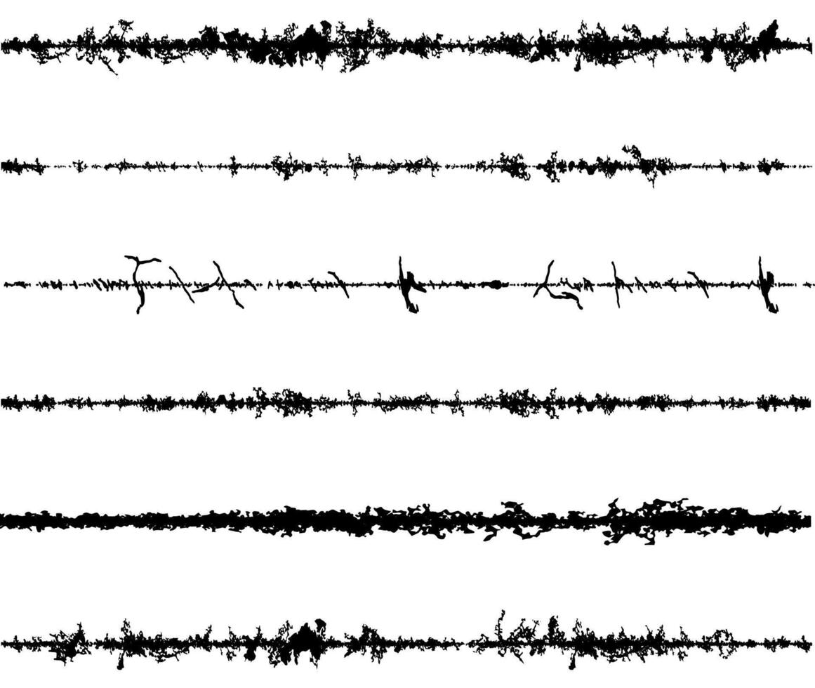 frame of wire, barbed wire texture set, black and white barbed wire border, sound waves in different shapes and sizes, vector