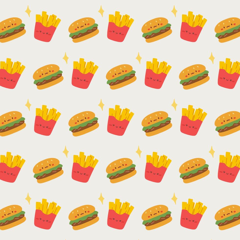 Fast food pattern. seamless pattern with burger and french fries on soft background vector