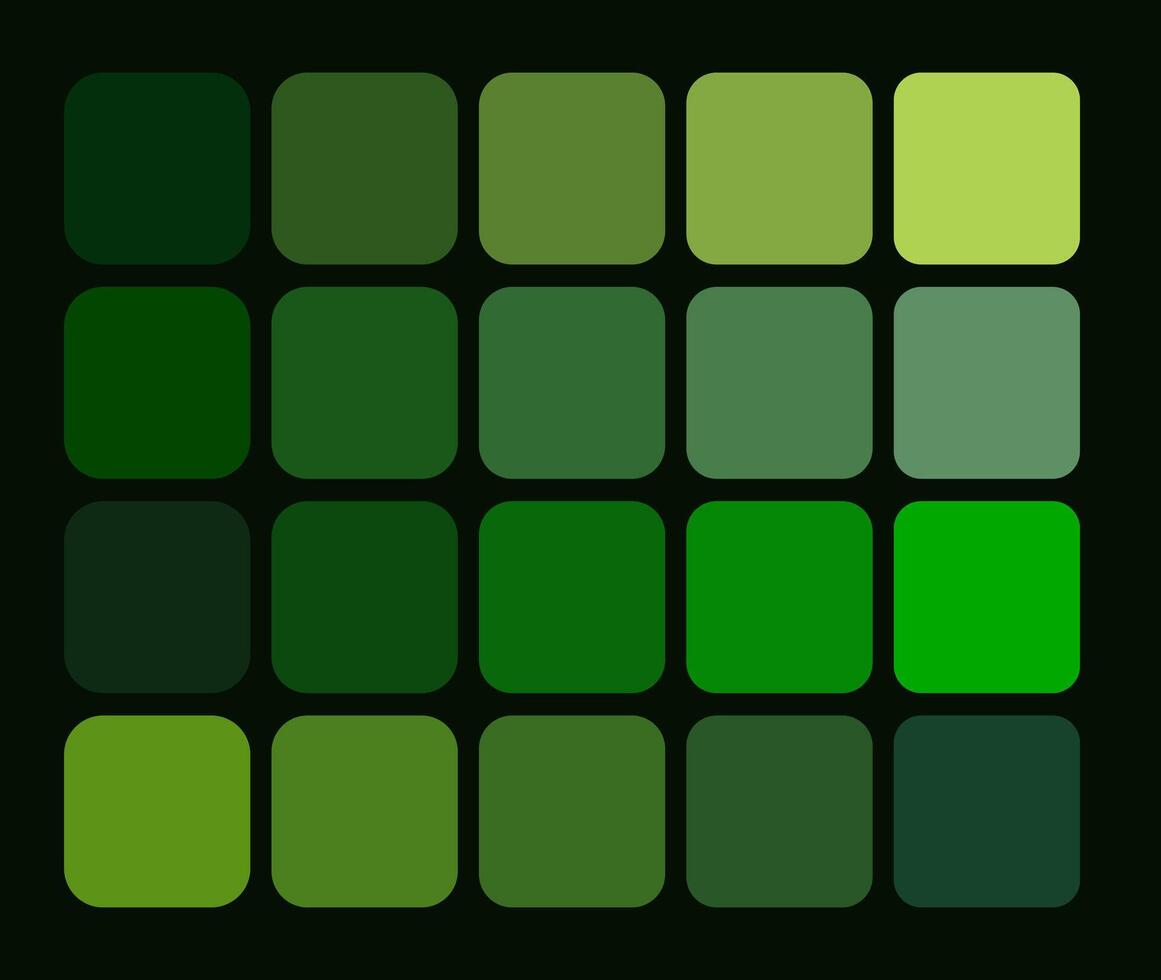 a green color's swatch colocation square pattern on a black background, abstract green Color Pantone set vector
