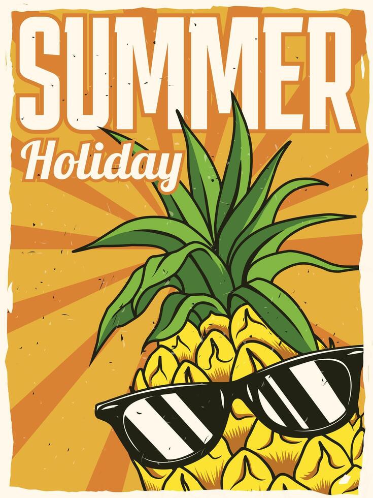 Summer holiday poster with pineapple drawing vector