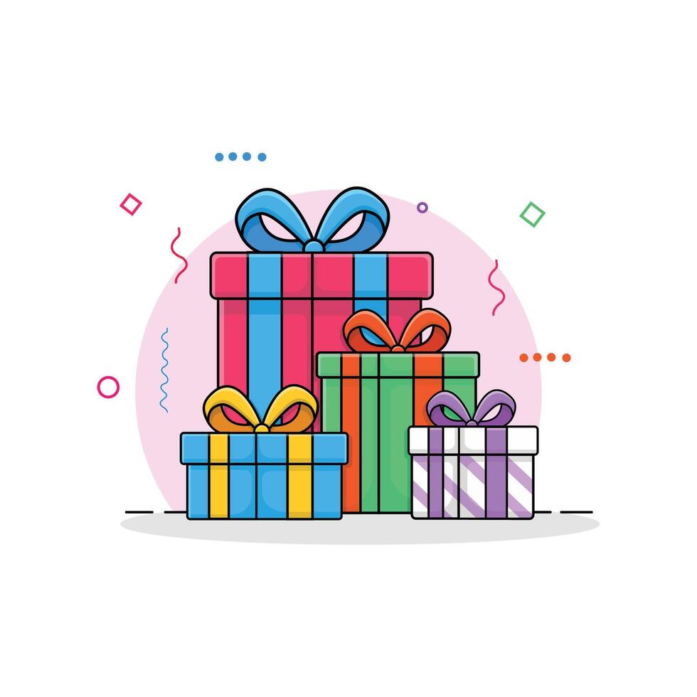 Gift Boxes Illustration. Beautiful Presents Gifts Flat Design for kids vector