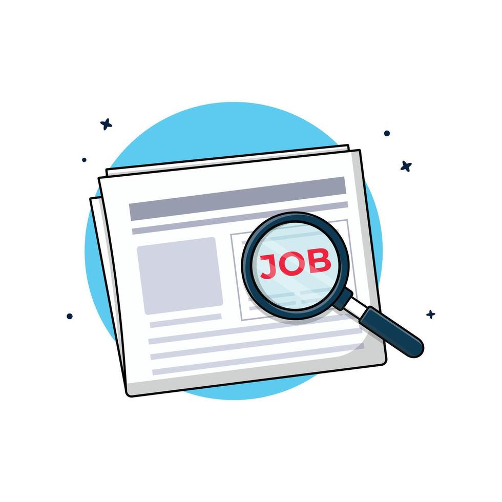 Job Ads Marked with Magnifying Glass on Newspaper Illustration. Job Searching Concept Design vector