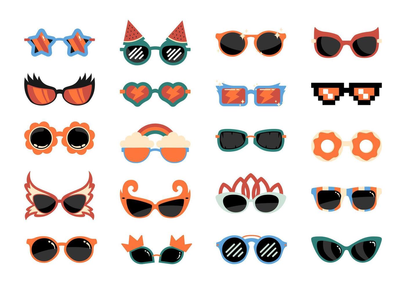 Fun Colorful Sunglasses Illustration Set vector