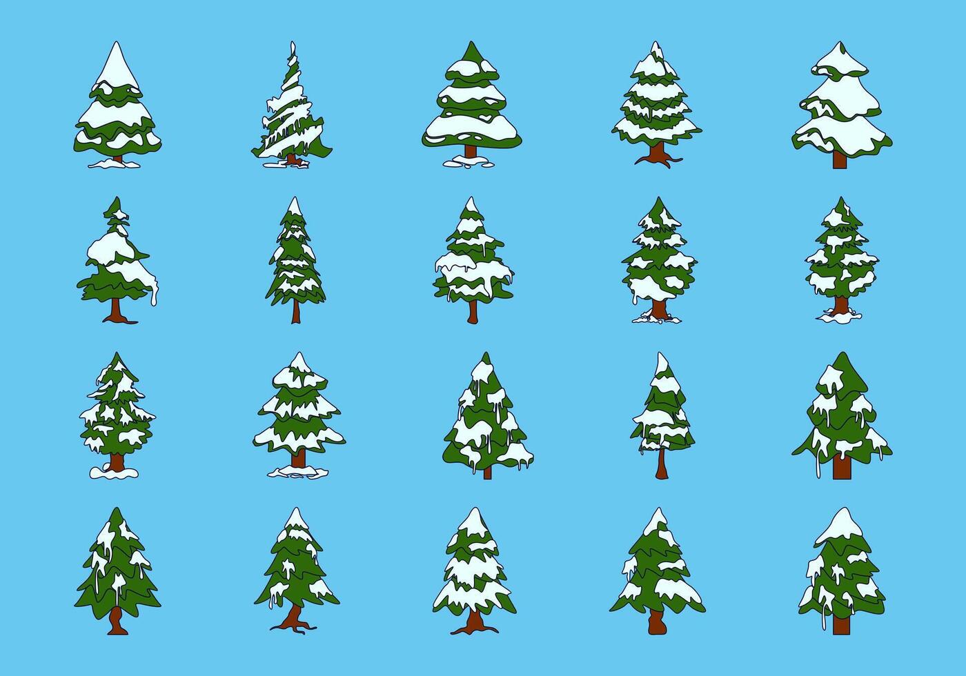 Christmas Snow Tree Illustration Set vector