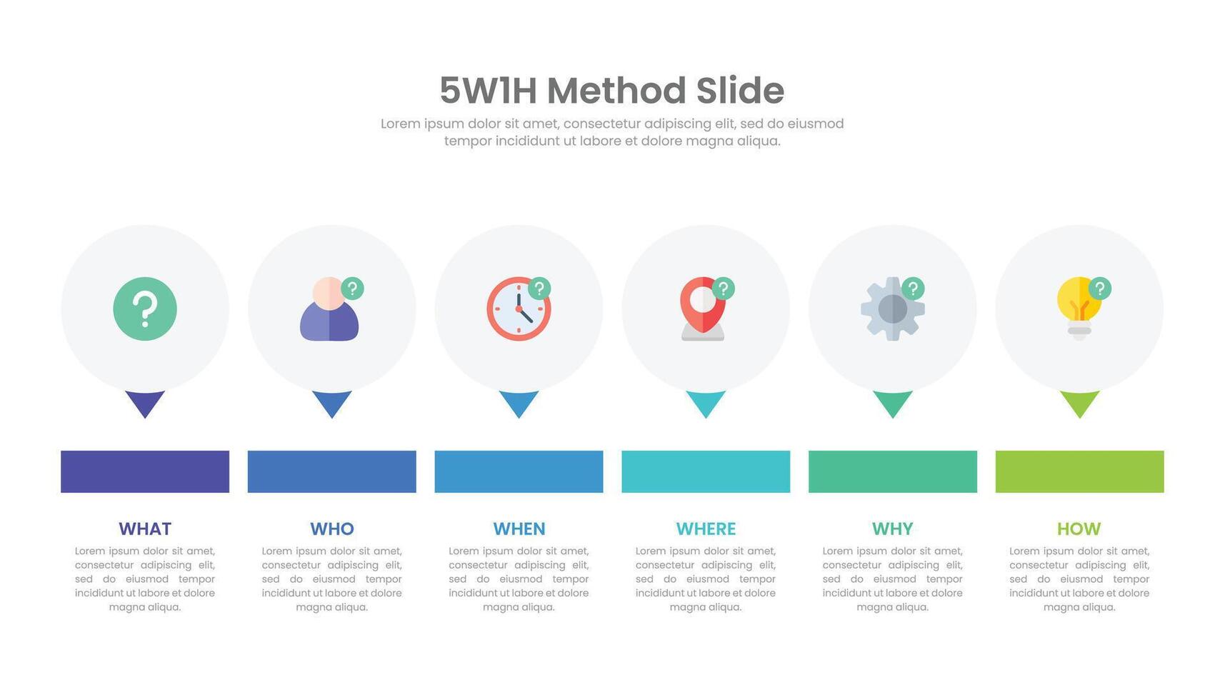 5W1H method slide infographic template design. vector