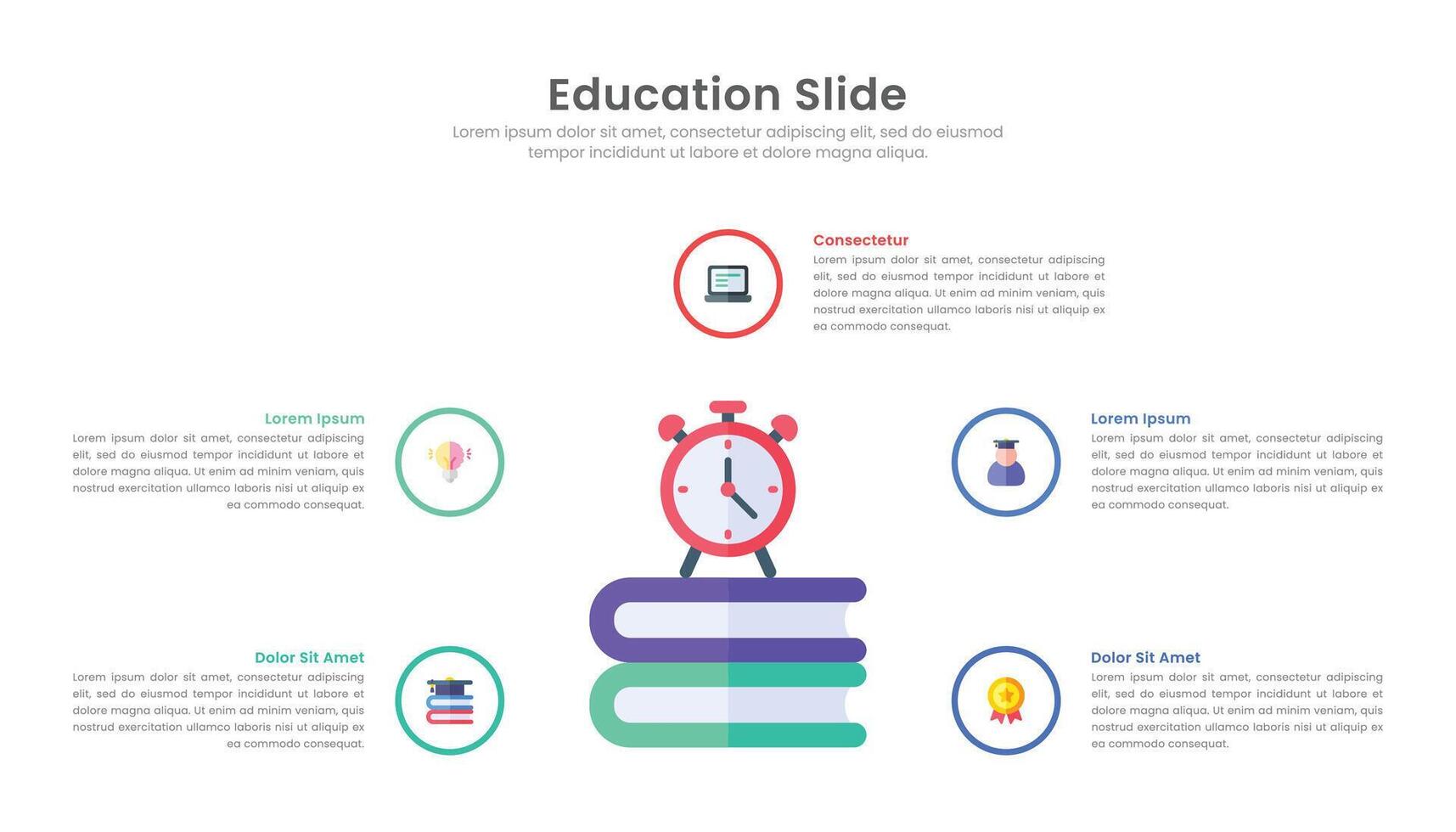 Education slide infographic template with 5 point stage and icons for presentation vector