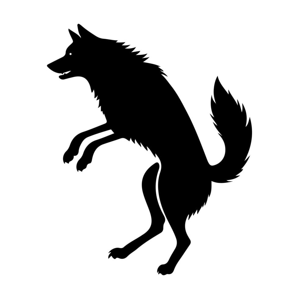 negro medieval perro o lobo silueta en pie en sus posterior piernas modelo vector