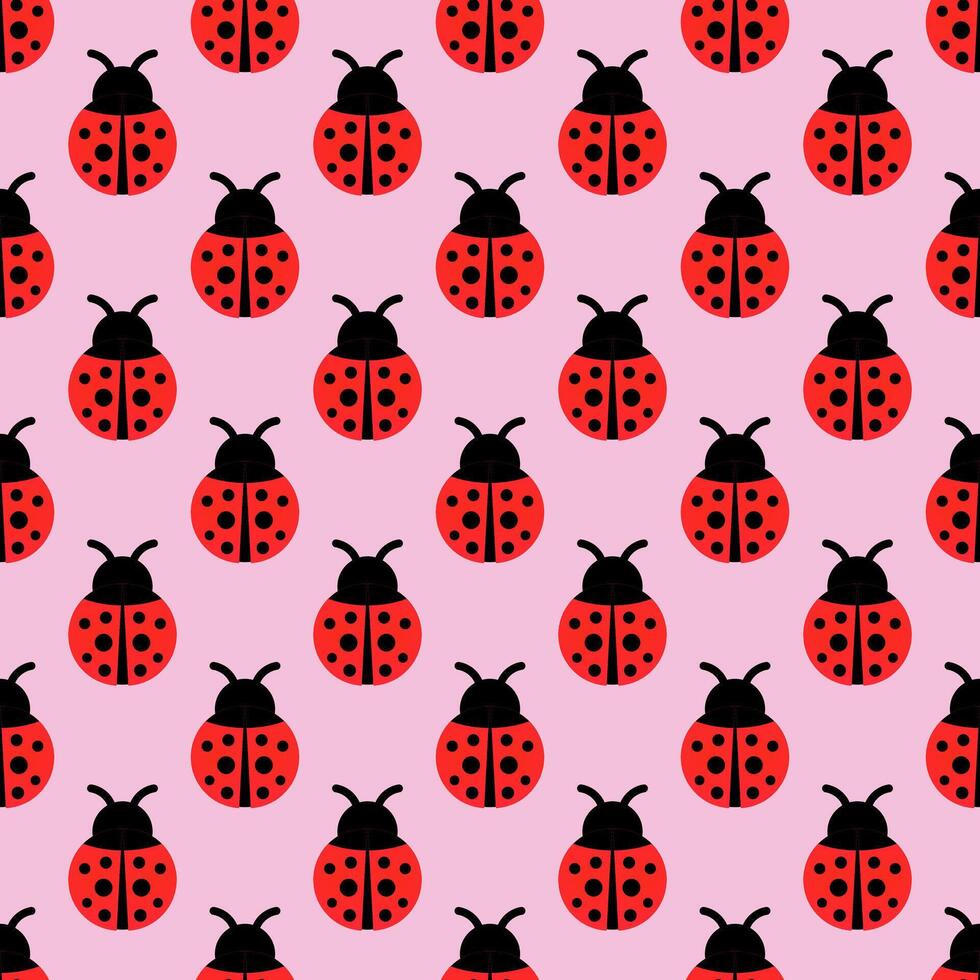Flat Ladybug Seamless Pattern on Pink background illustration vector