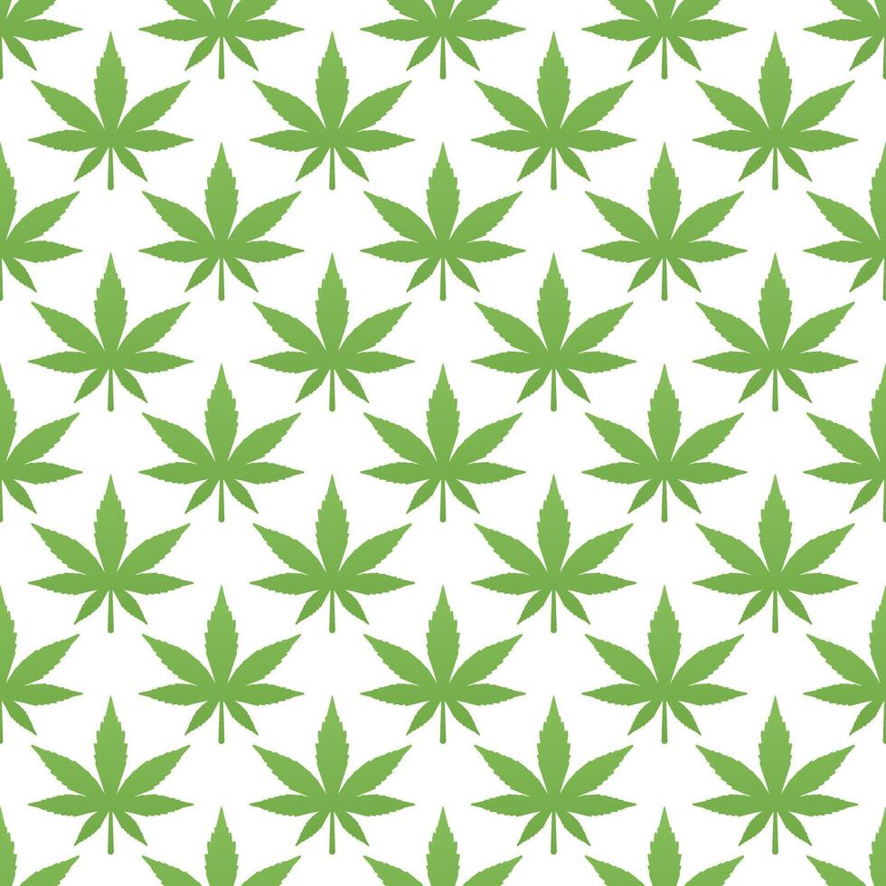 Green Cannabis Leaves Seamless Pattern on White Background vector