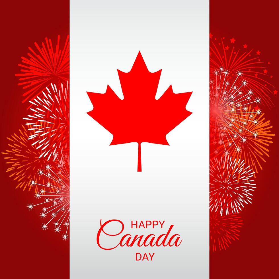 Canada flag with fireworks for national day of Canada vector