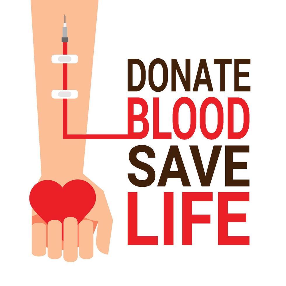 mano de sangre donante con corazón para mundo sangre donante día vector
