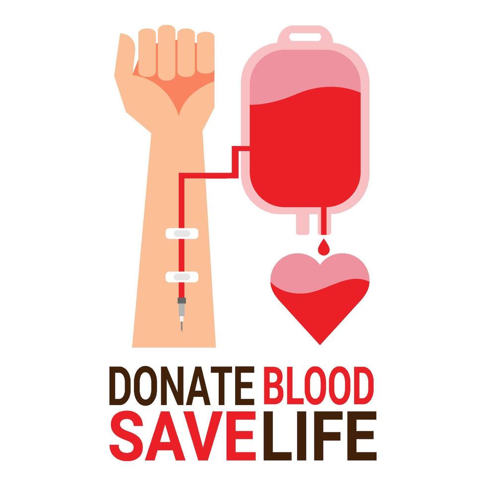 Bag blood with hand of donor for World Blood Donor Day vector