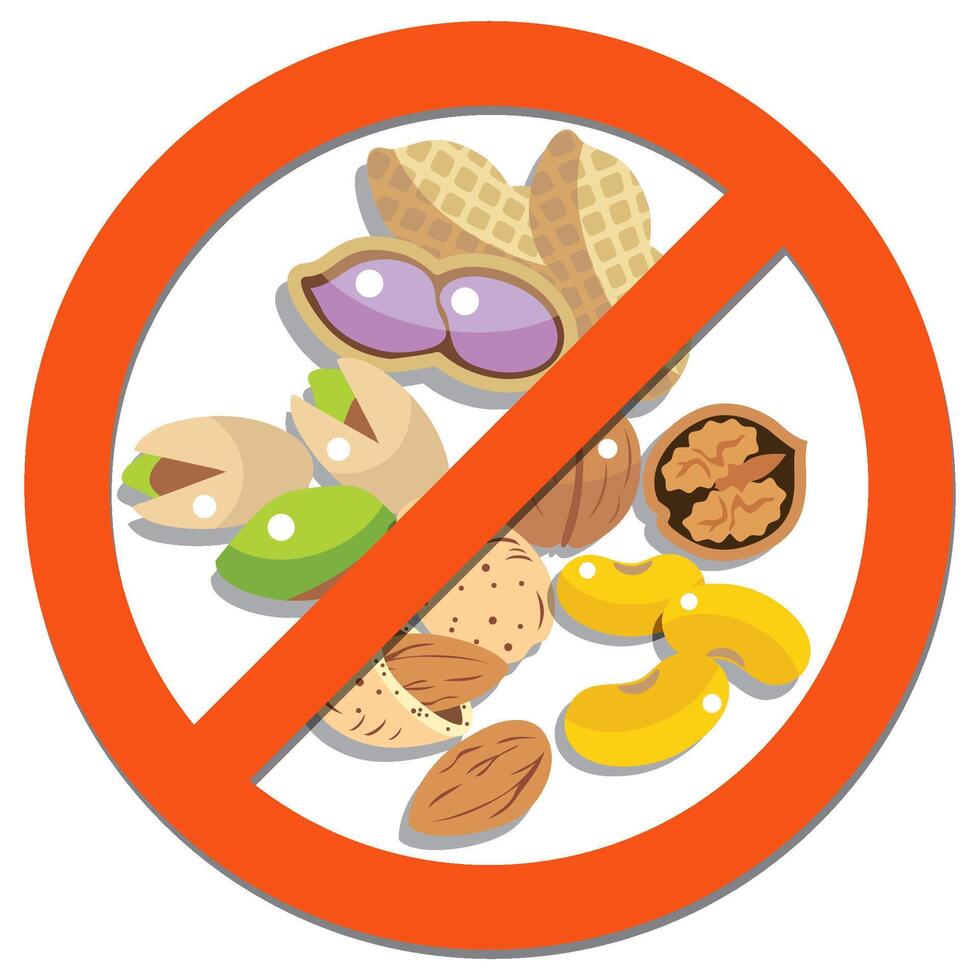 Prohibition sign with beans beans and peanuts vector