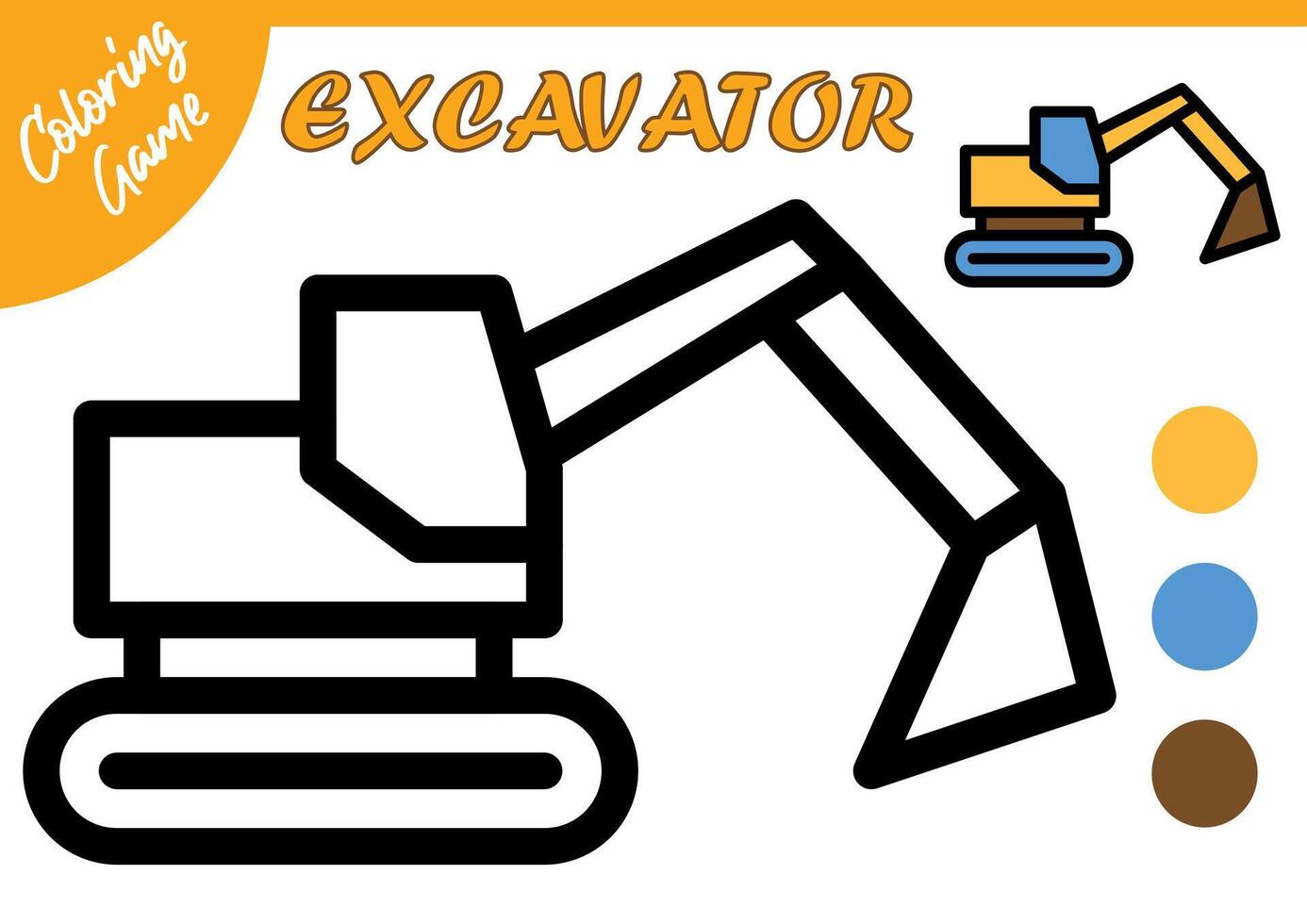 coloring book for kids. Color cartoon the excavator. Activity for preschool and school children. Black and white and colorful illustration. Education worksheet Printable A4 size vector