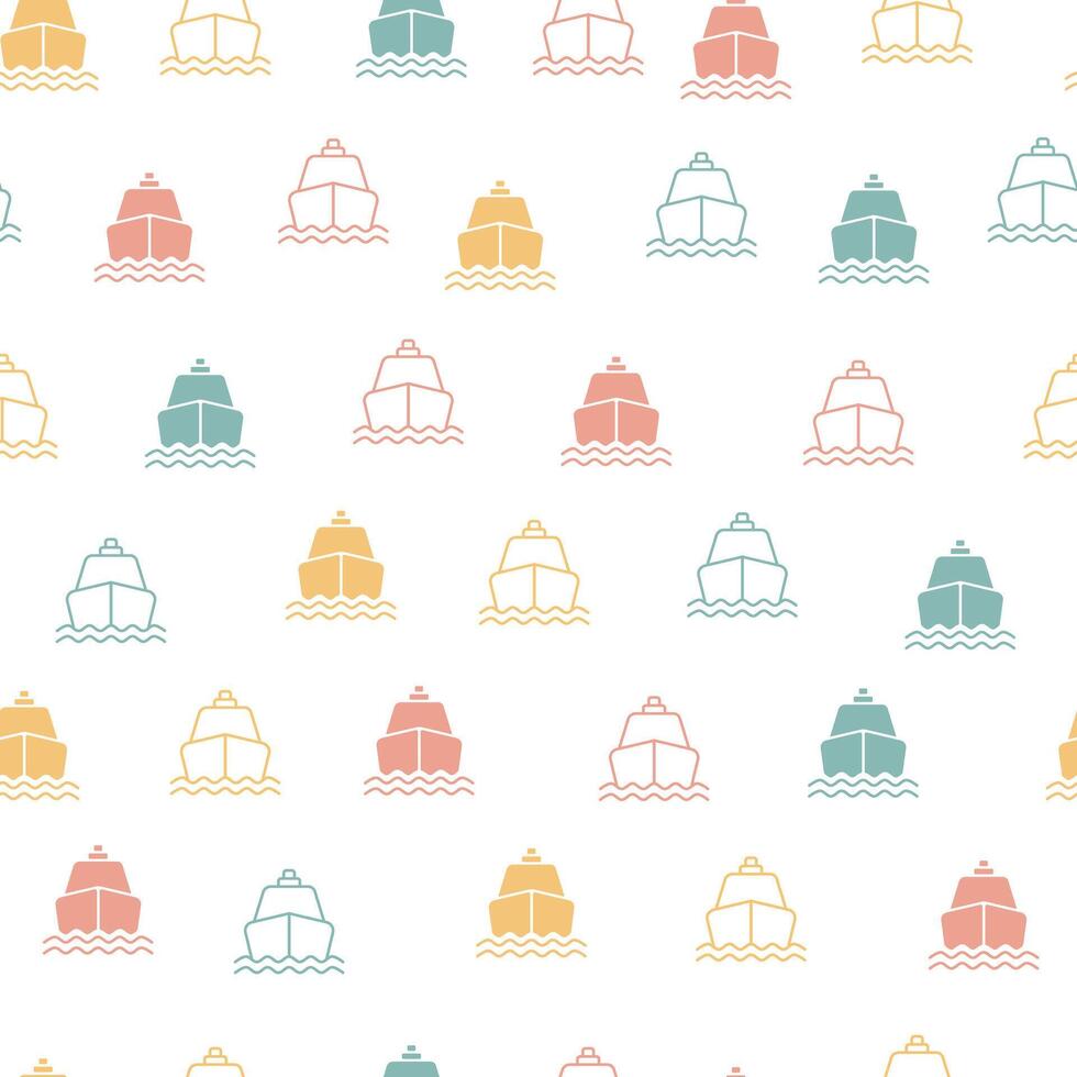 boat colorful seamless design pattern for kids white background vector