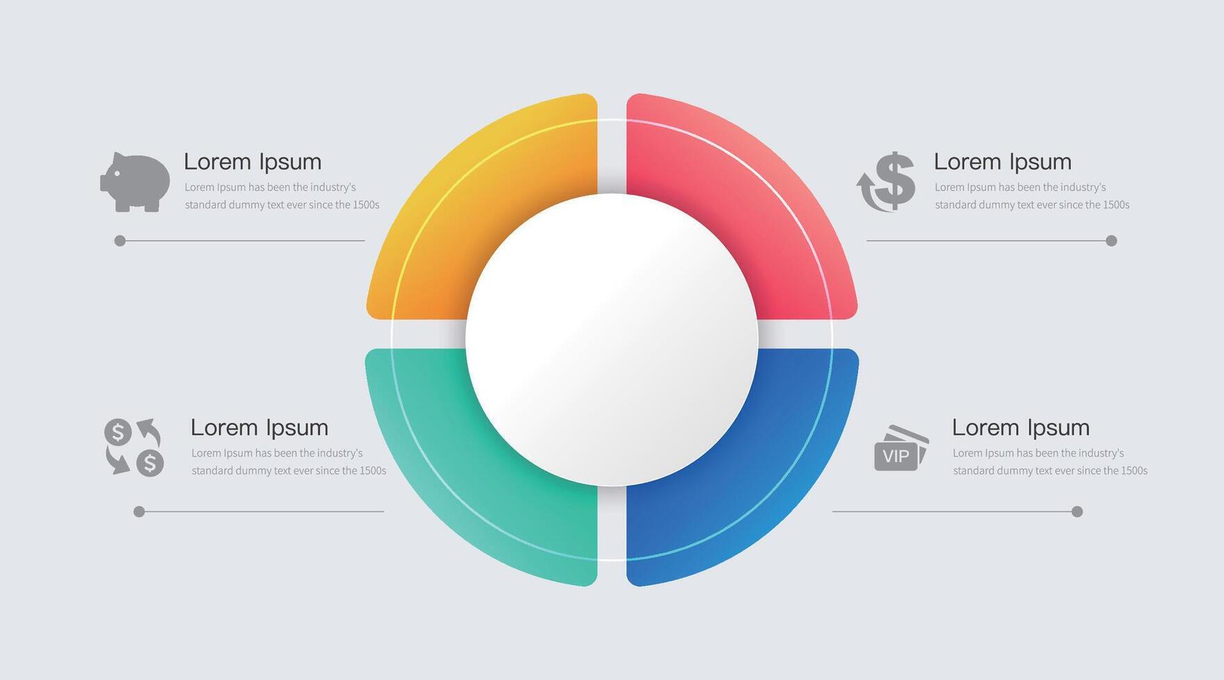 tarta gráfico circulo infografía modelo con 4 4 opciones.negocios concepto márketing infografía vector