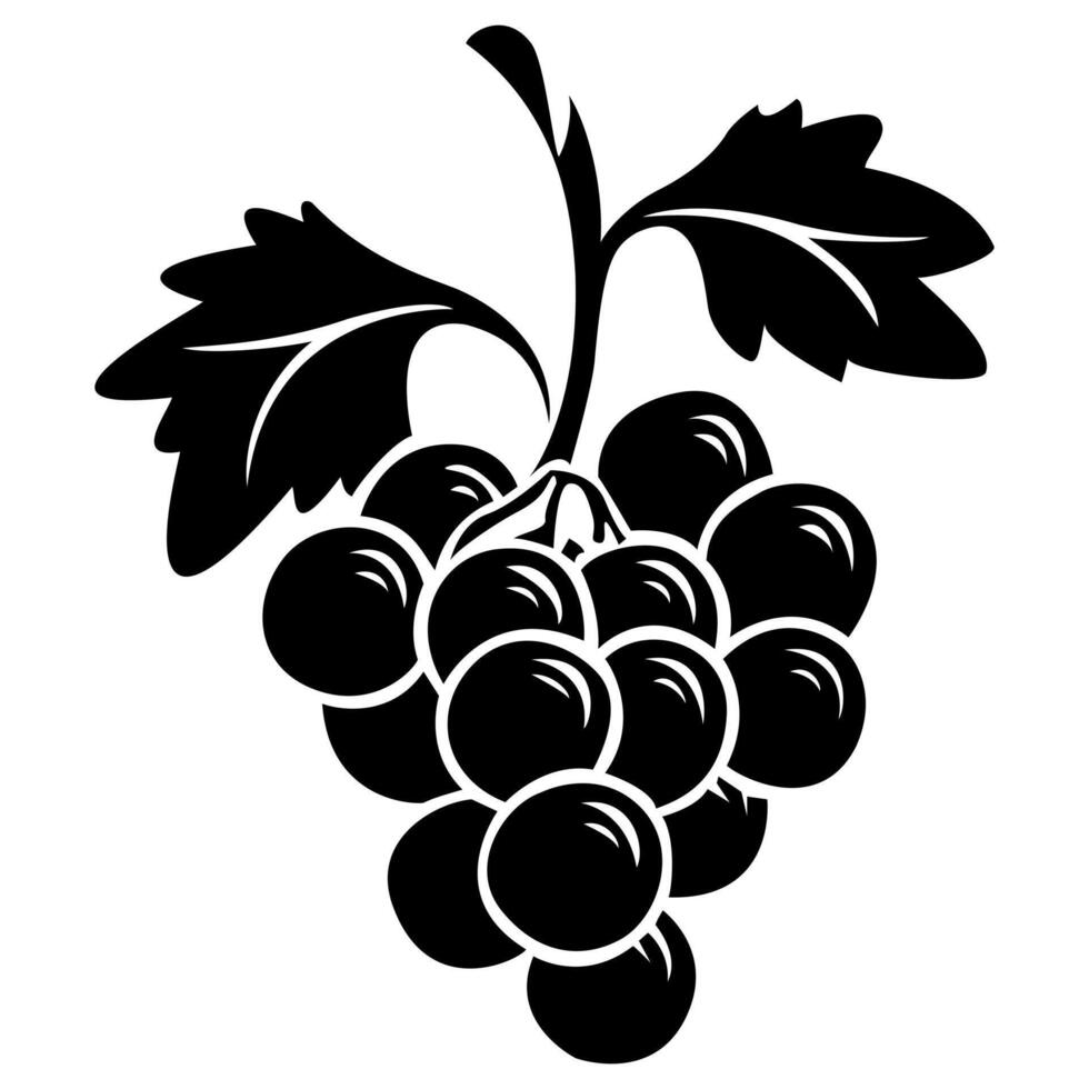 Black silhouette of grapes, branch with grapes. illustration. vector